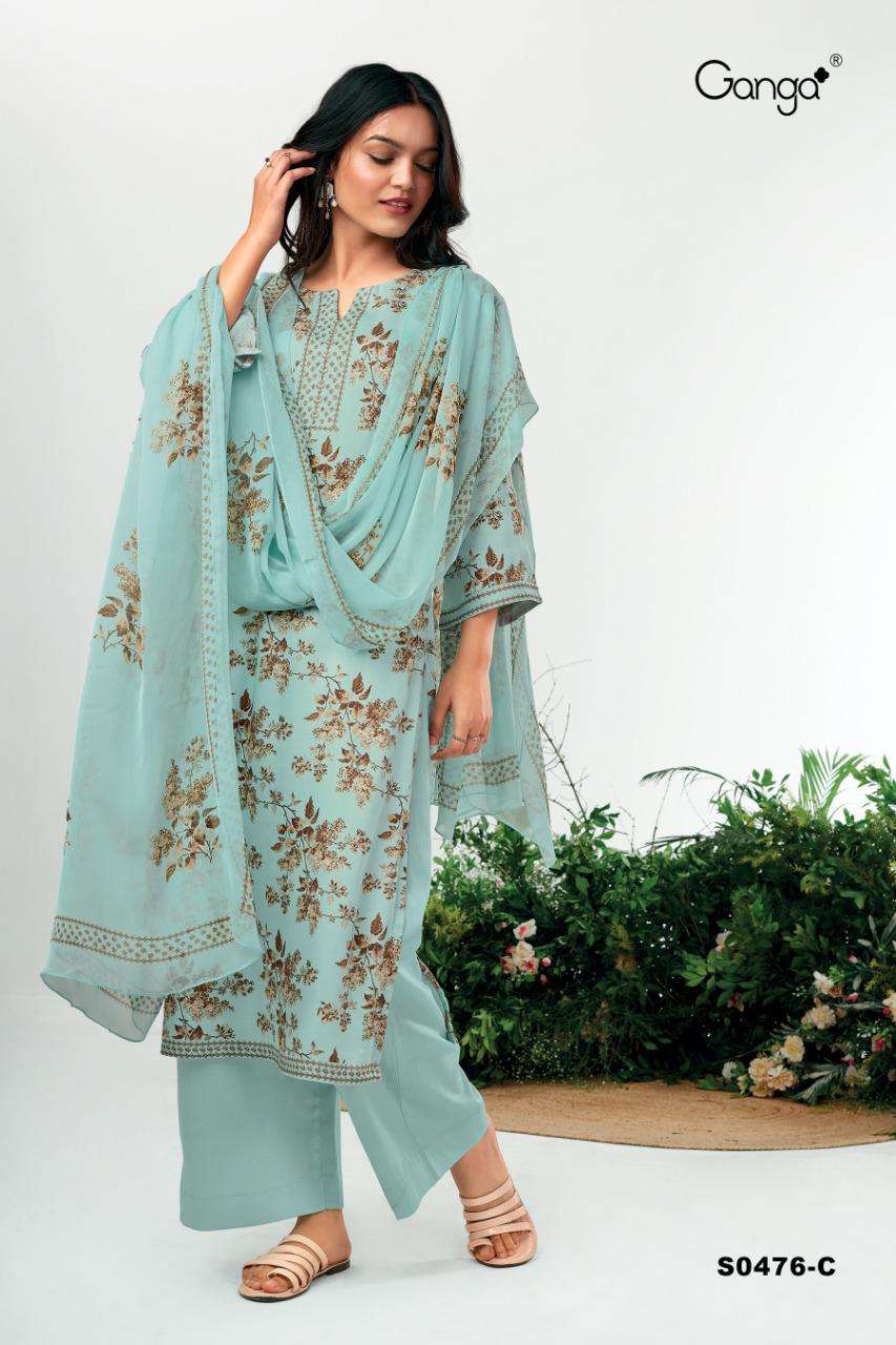 Ganga Ruzen 476 Series Bemberg Silk satin Printed With Swaro...