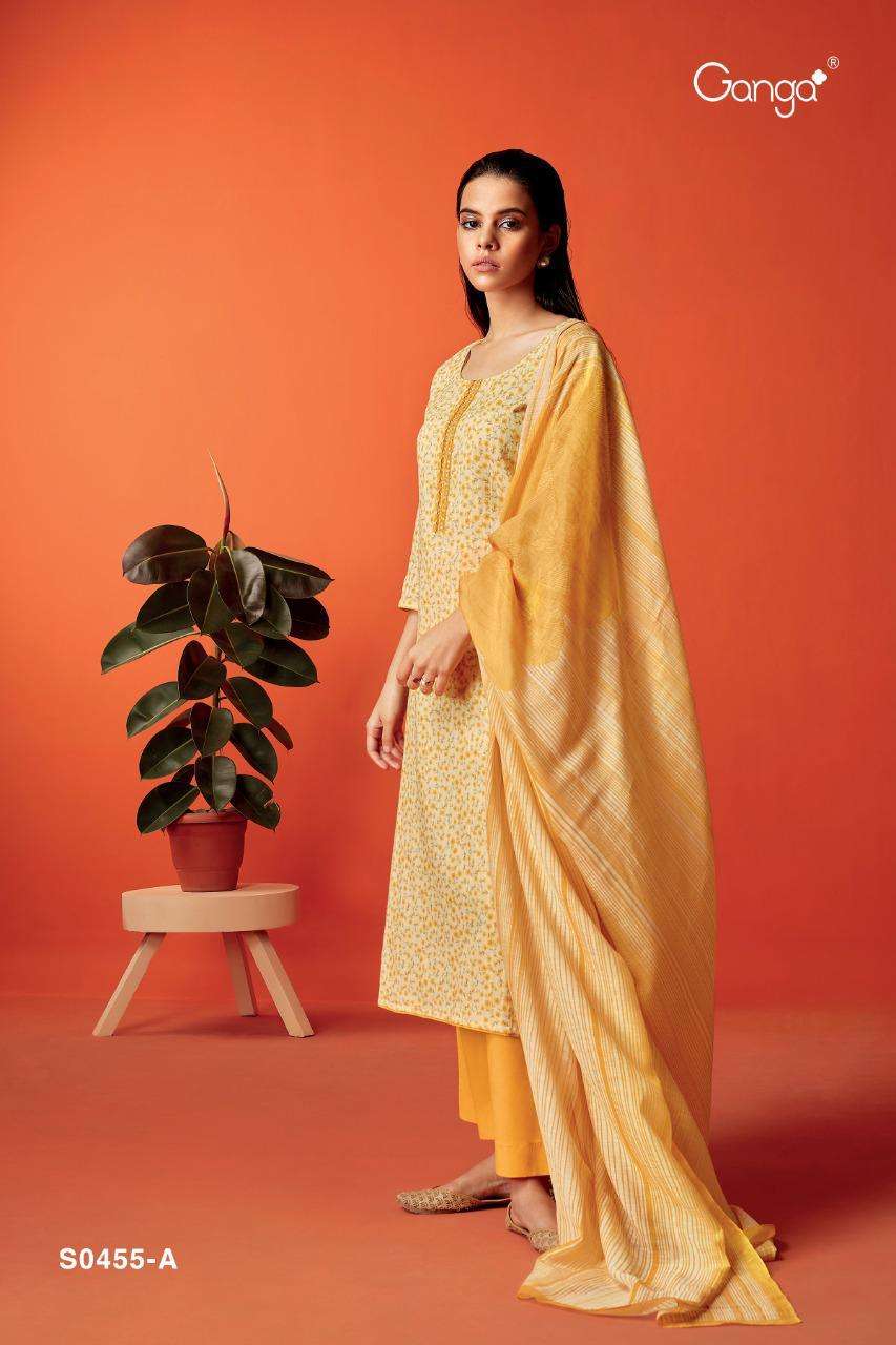 Ganga Savea Cotton Jacquard Printed Wth Embroidery Work Dres...