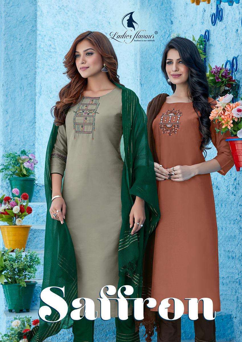 Ladies Flavour Saffron Viscose silk With Embroidery Khatli W...