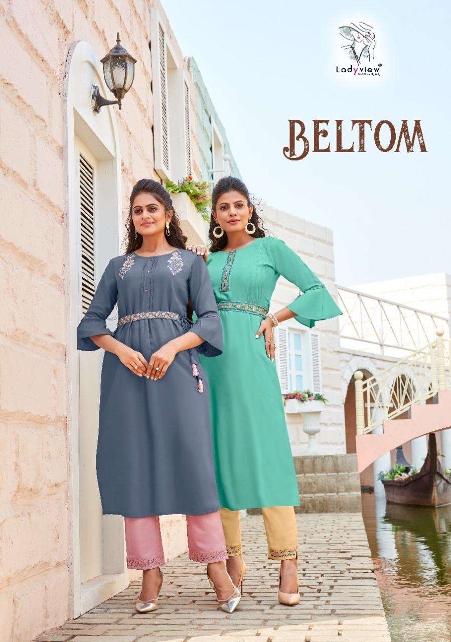 Ladyview Beltom Rayon with Embroidery Work Kurti With Bottom...