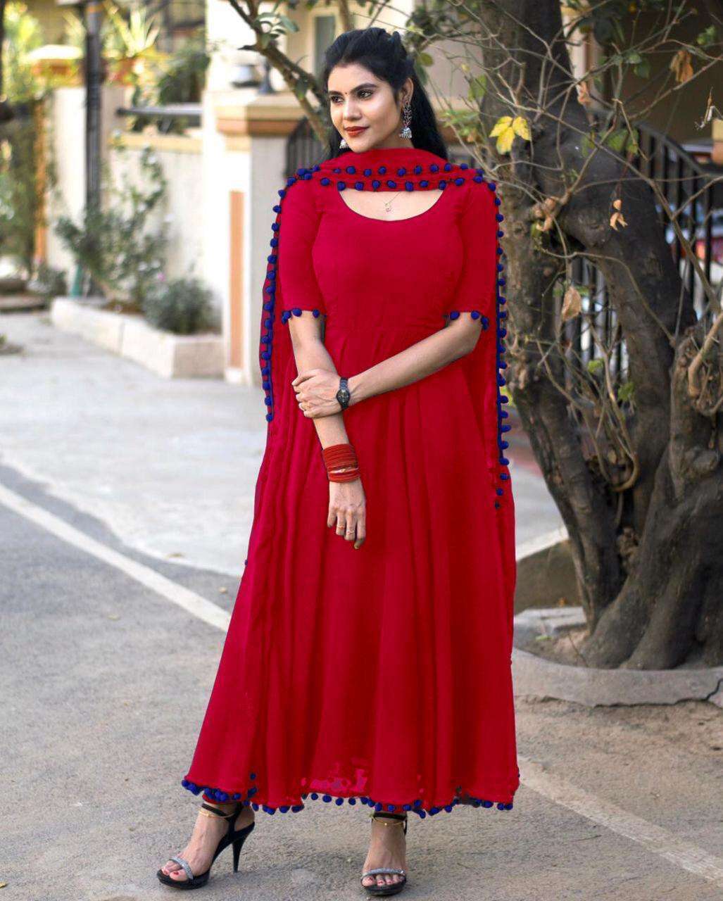 Latest Georgette Plain  red Kurti With Dupatta Collection 02