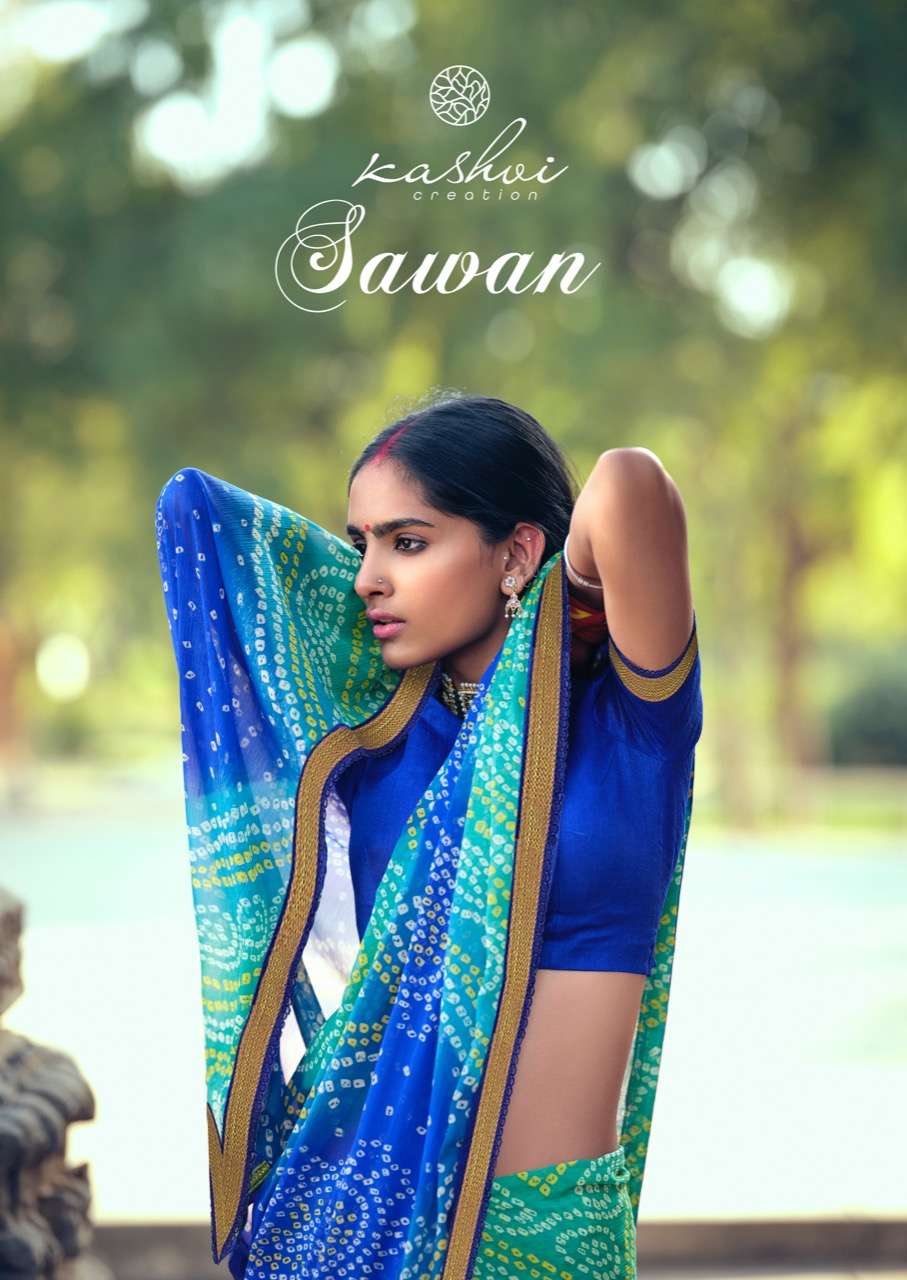 LT Fabrics Kashvi Creation Sawan Chiffon With fancy Border S...