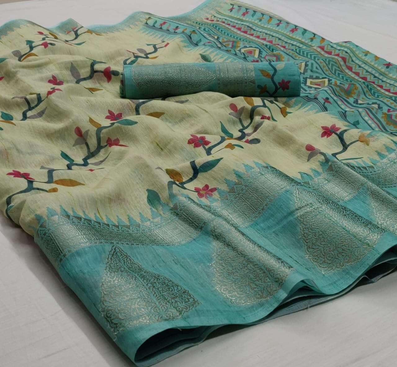 Mrunal Silk Designer Digital Printed Linen Silk With Jacquar...