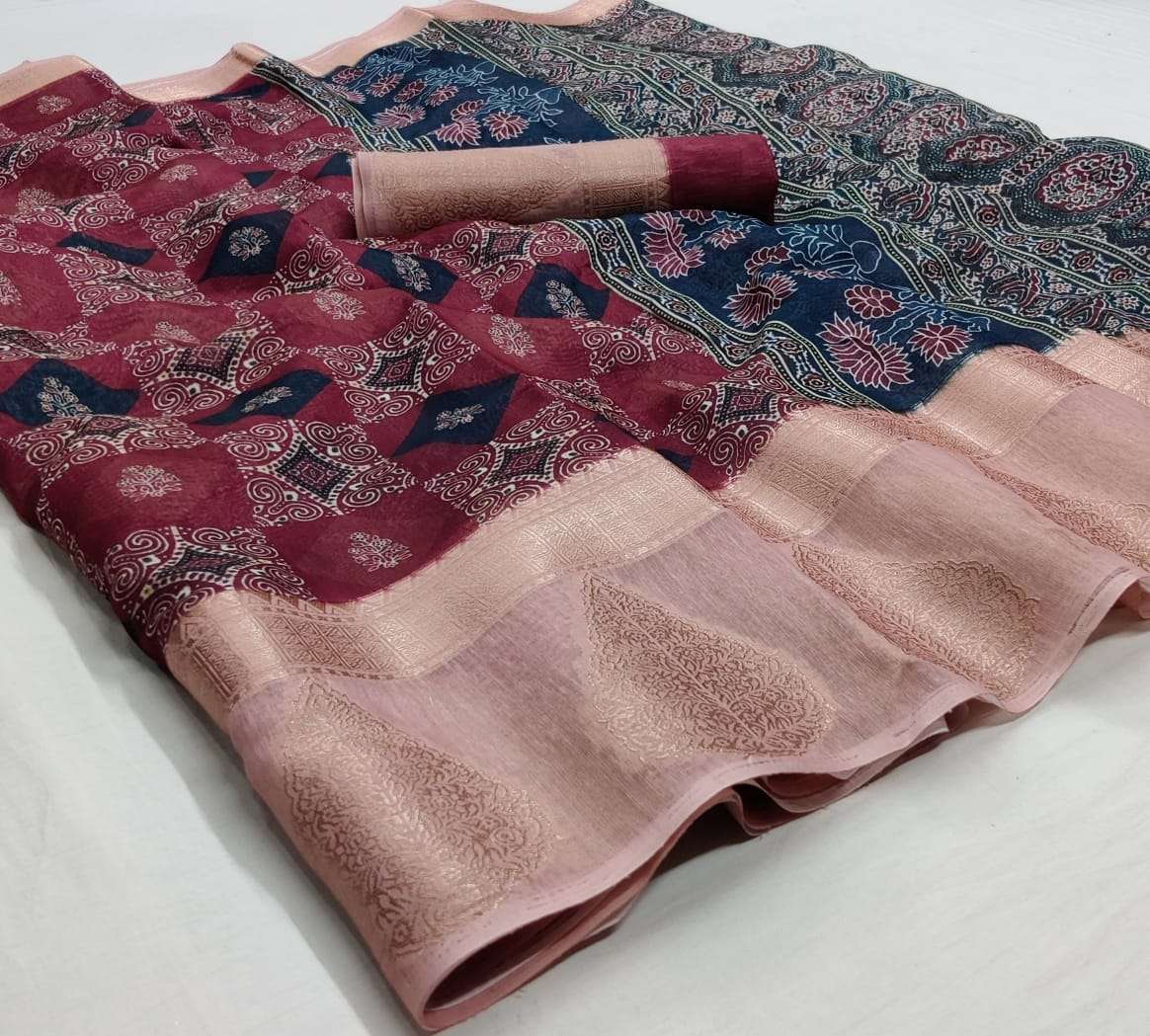 Mrunal Silk Designer Digital Printed Linen Silk With Jacquar...