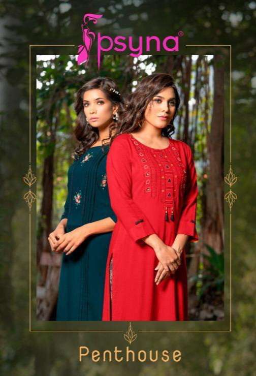 Psyna Pent House Rayon Embroidery Work Kurti With Palazzo Co...