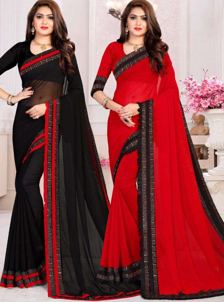 RED-BLACK EDITION party wear saree collection at wholesale r...