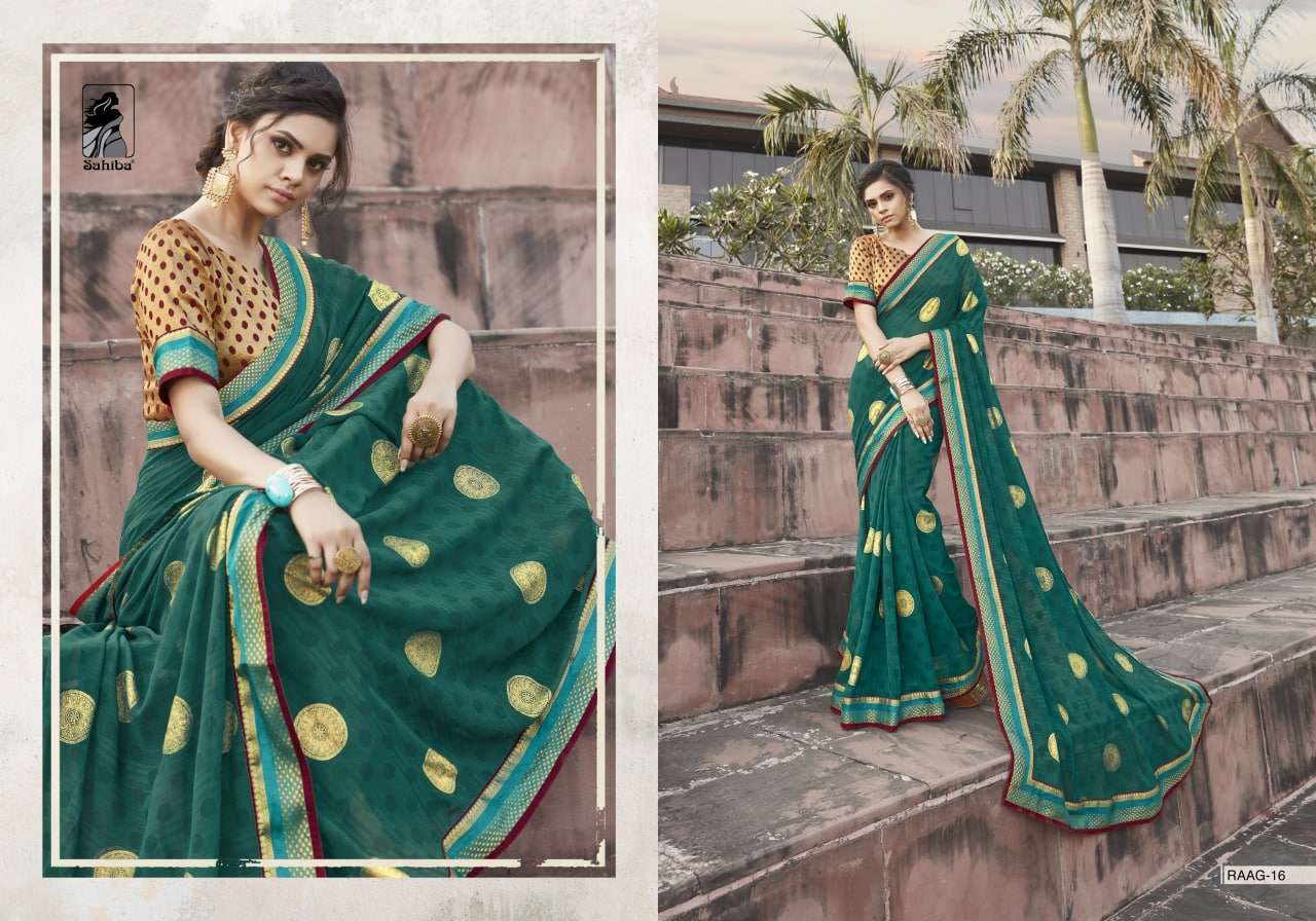 Sahiba Raag Georgette With Lace Border Sarees Collection 010