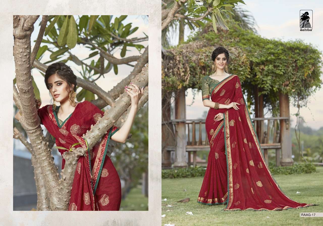 Sahiba Raag Georgette With Lace Border Sarees Collection 011