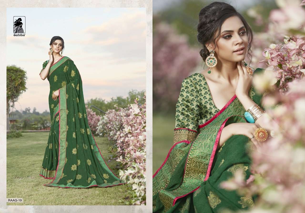 Sahiba Raag Georgette With Lace Border Sarees Collection 012