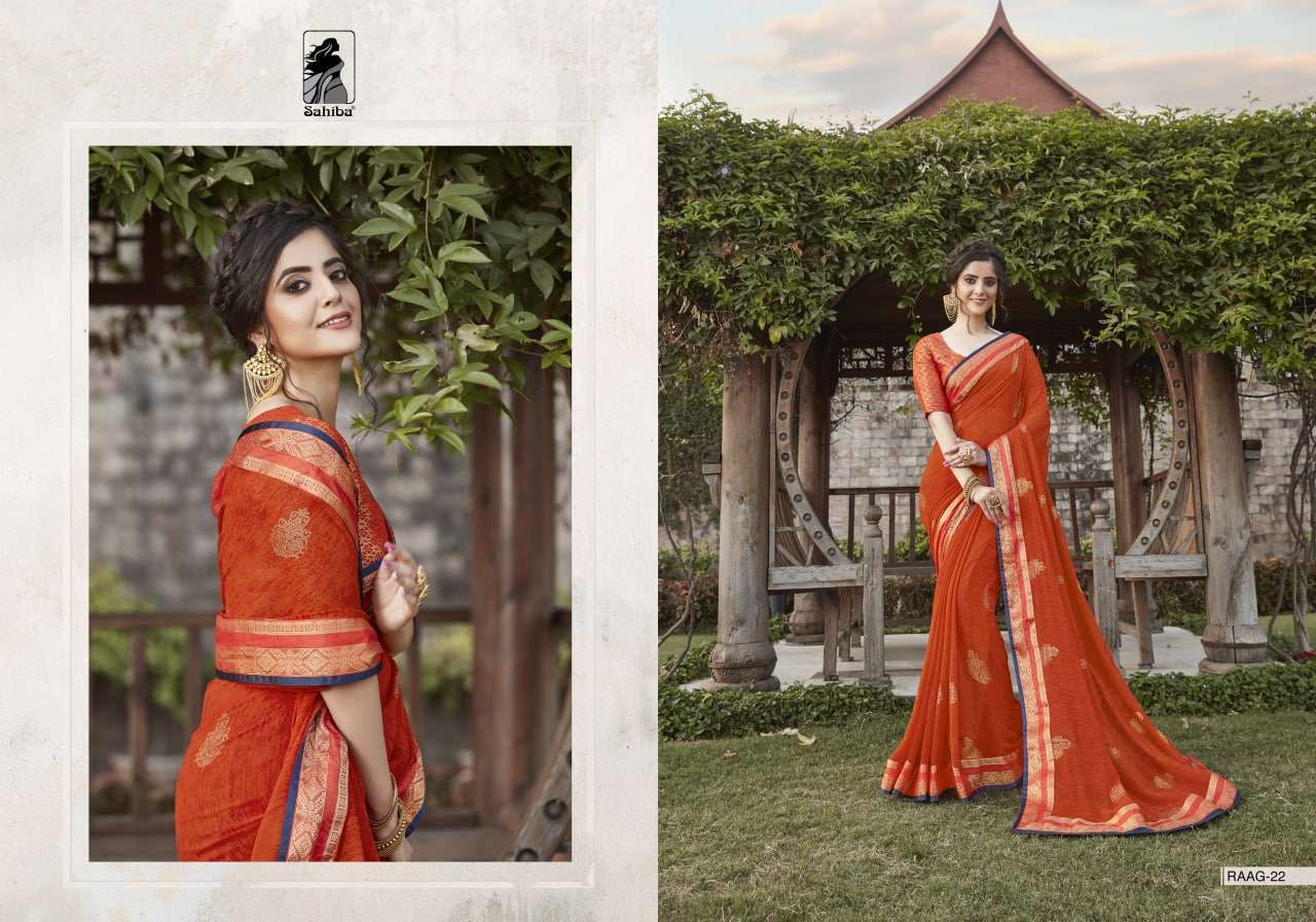 Sahiba Raag Georgette With Lace Border Sarees Collection 015