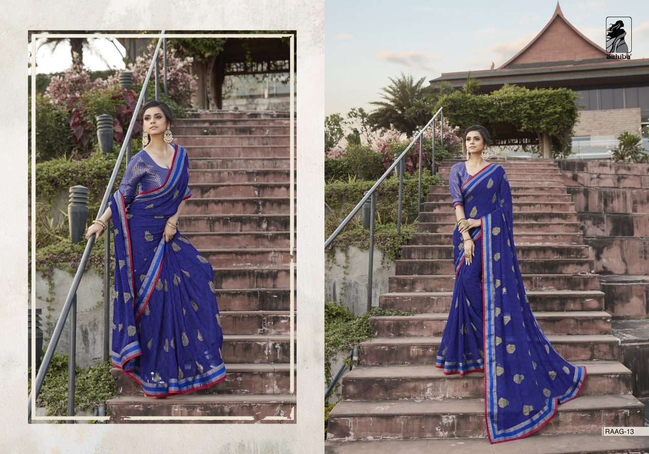 Sahiba Raag Georgette With Lace Border Sarees Collection 02