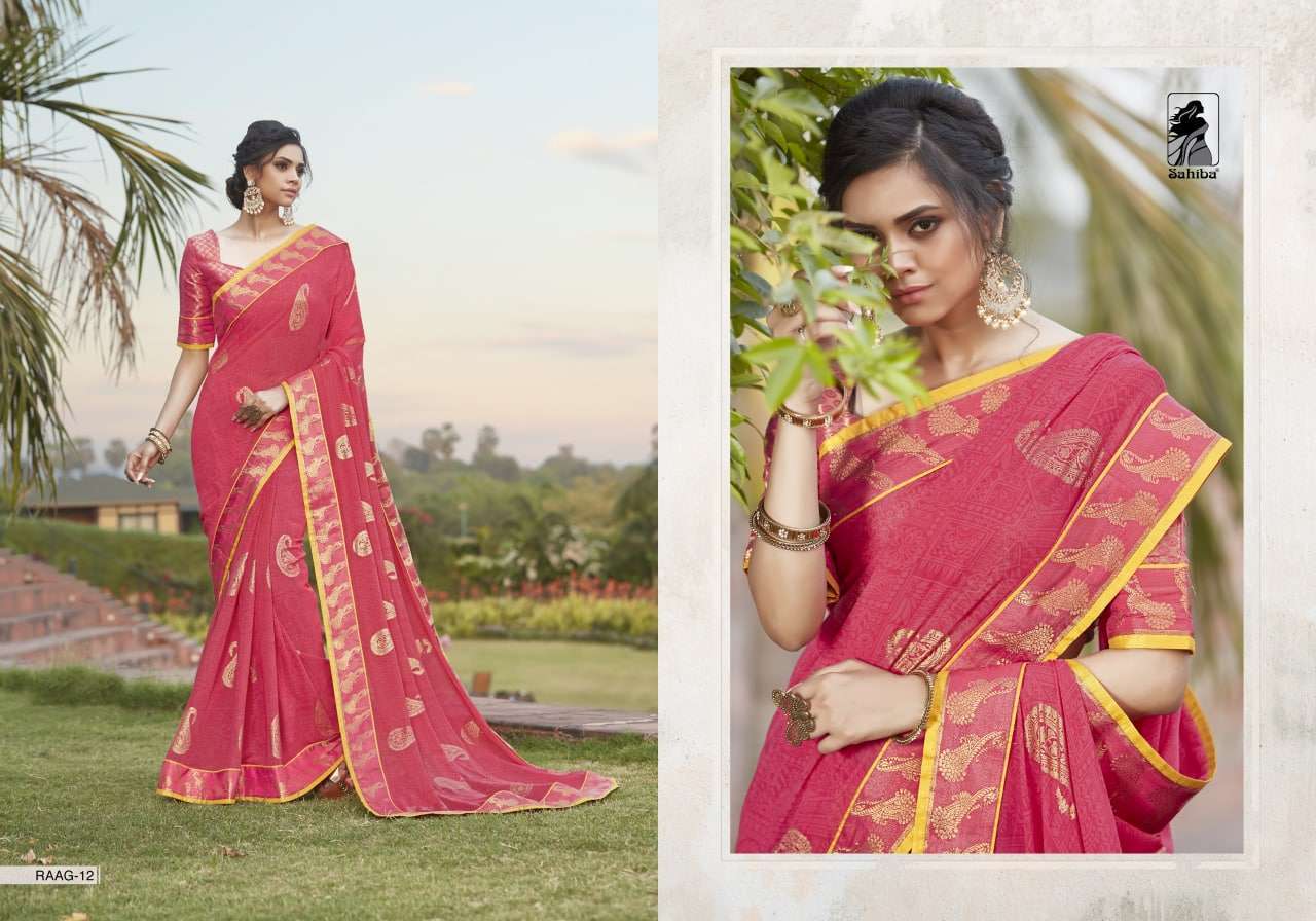 Sahiba Raag Georgette With Lace Border Sarees Collection 06