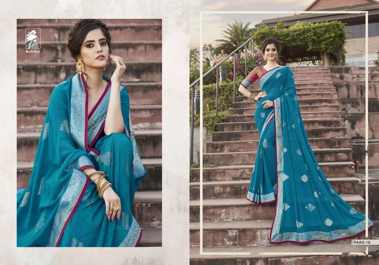 Sahiba Raag Georgette With Lace Border Sarees Collection 08