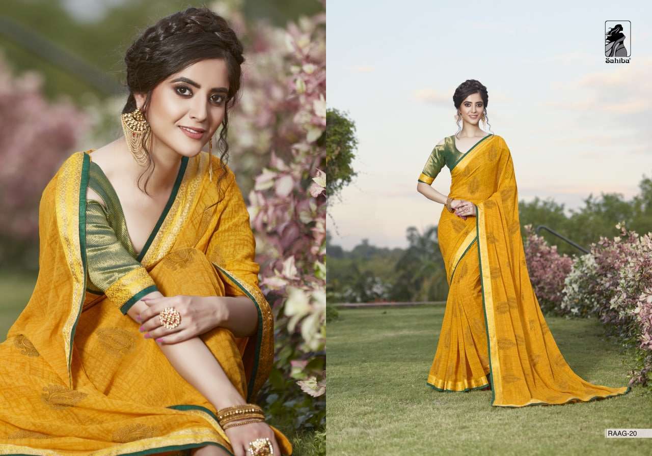 Sahiba Raag Georgette With Lace Border Sarees Collection 09