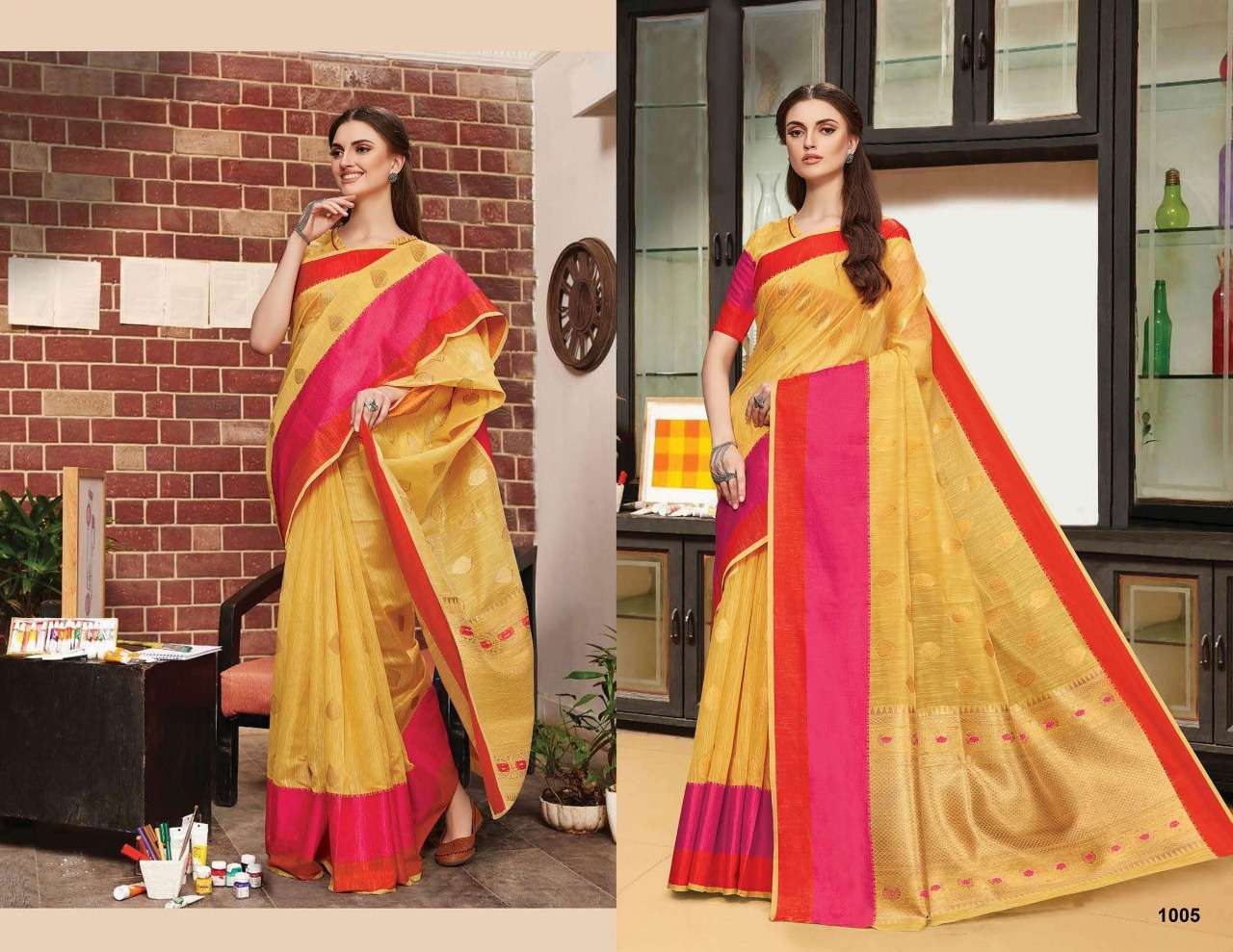 Sangam Prints Banglori Handloom Designer Weaving Silk YELLOW...