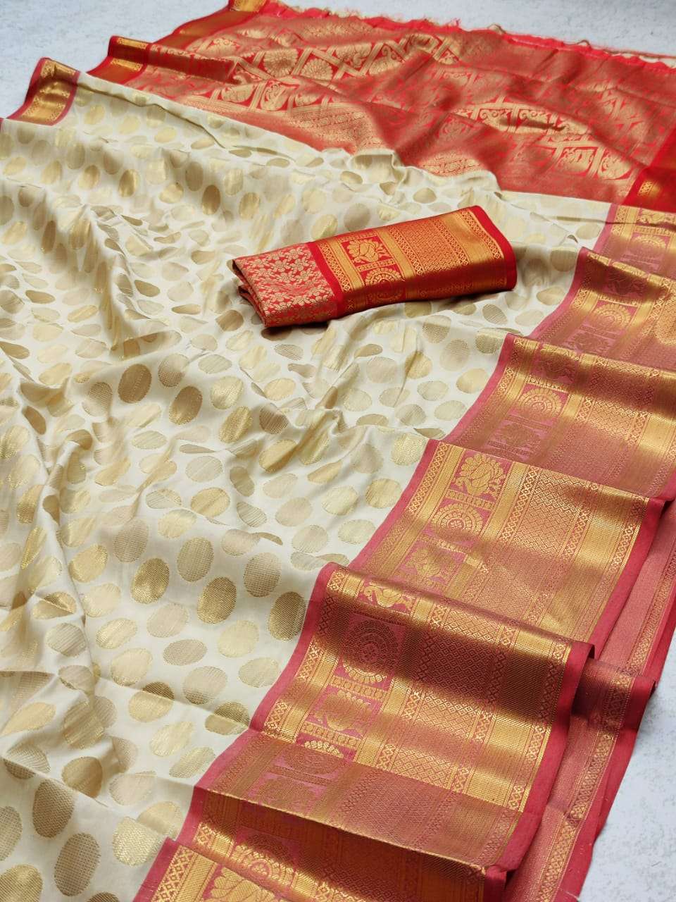 Sarita Gola  banarasi silk traditional wear white  saree col...