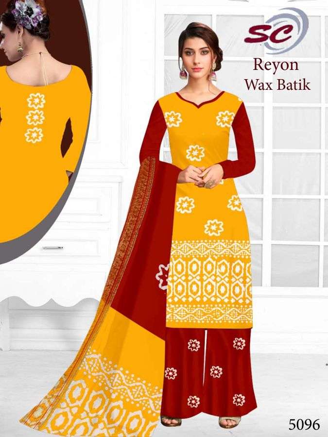 SC Reyon wax Batik Rayon Cotton Bandhani Printed Dress Mater...