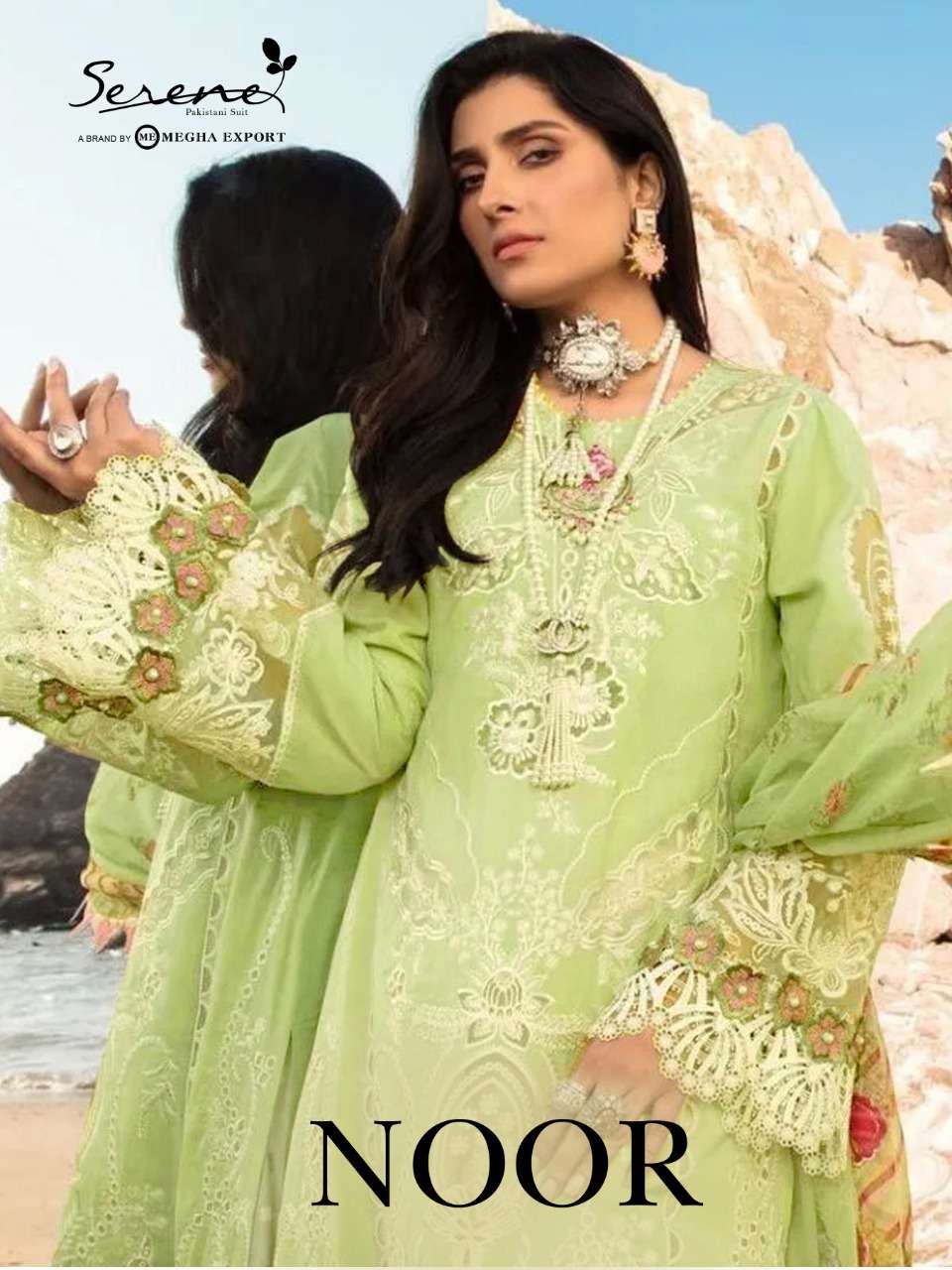 Serene Noor Lawn Cambric Heavy embroidery Work Pakistani Sui...