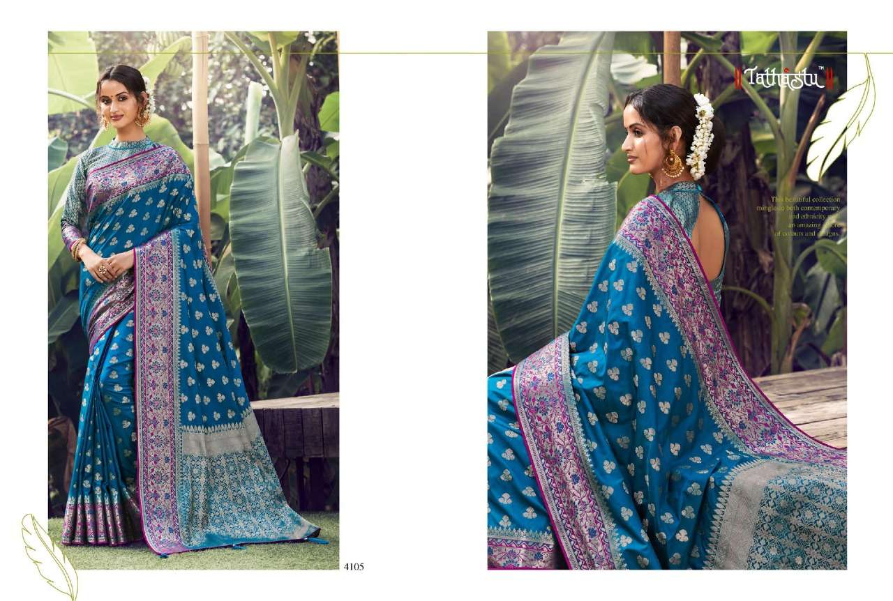 Tathastu 4100 Series Heavy Designer Silk blue Sarees Collect...