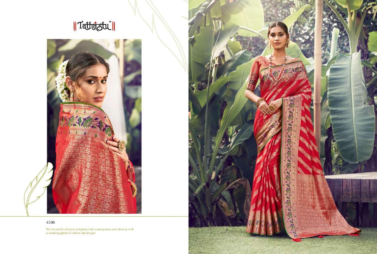 Tathastu 4100 Series Heavy Designer Silk red Sarees Collecti...