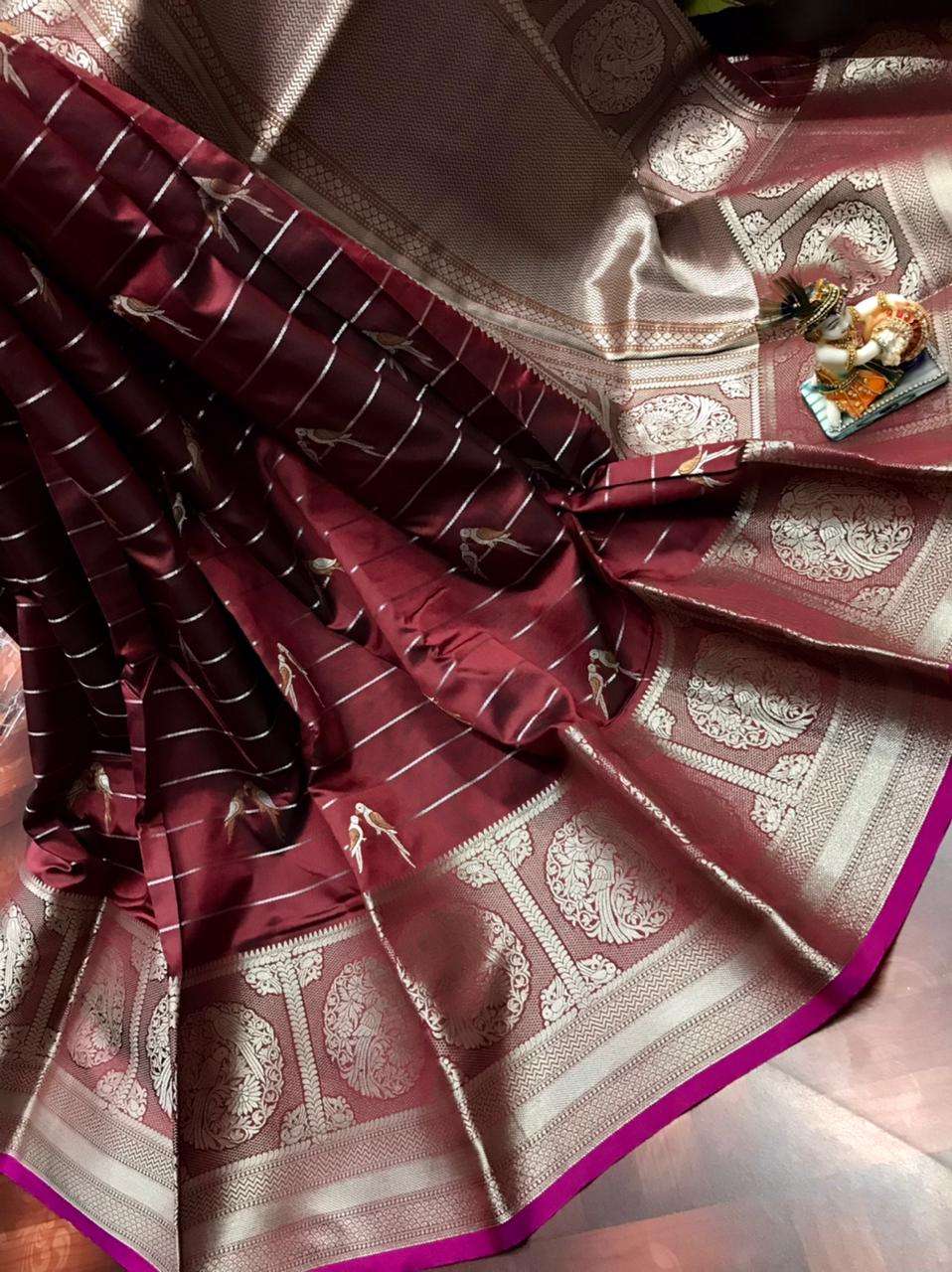 Trisha Pure Jacquard Fabrics With Silver & Gold Pure Zari Wo...