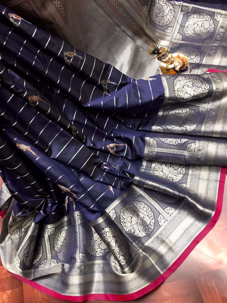 Trisha Pure Jacquard Fabrics With Silver & Gold Pure Zari Wo...
