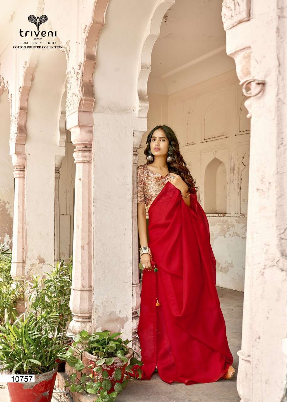 Triveni Durga Cotton Fancy RED Sarees Collection 01