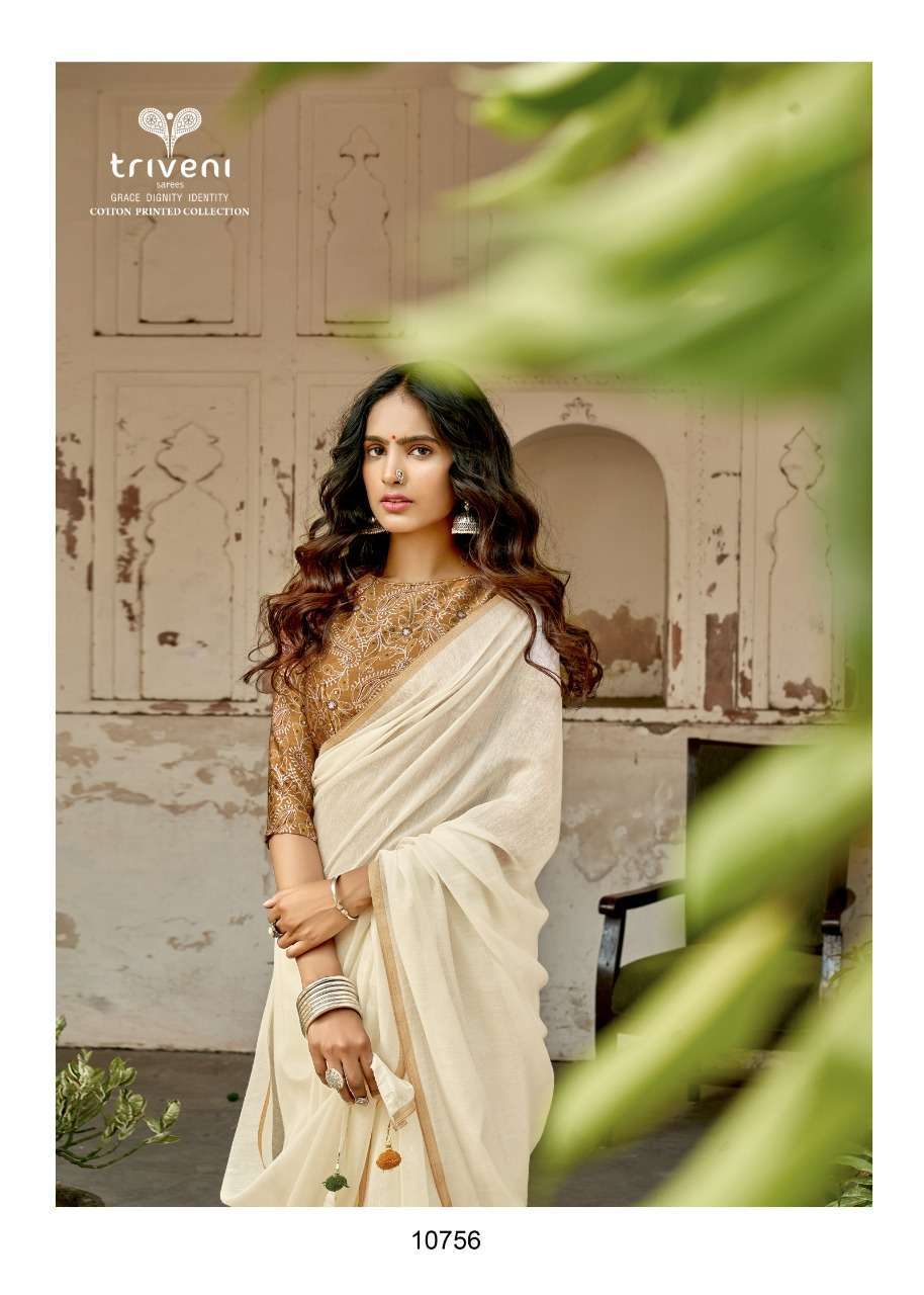 Triveni Durga Cotton Fancy WHITE  Sarees Collection 04