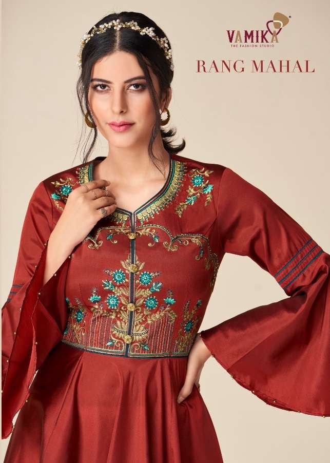 Vamika Fashion Rang Mahal Tapeta silk Fancy Work Long Anarka...
