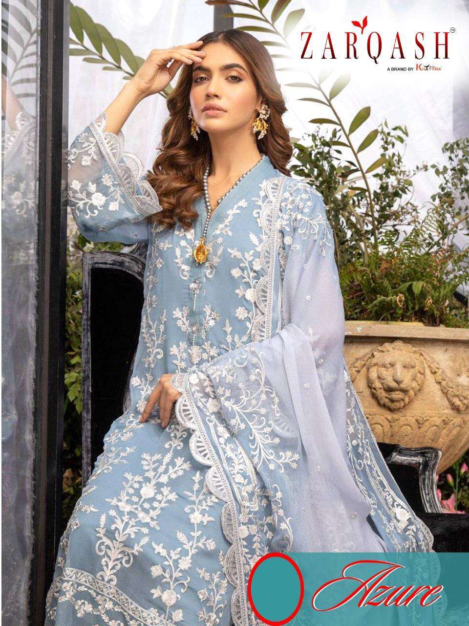 Zarqash Azure Faux georgette With Embroidery work Pakistani ...