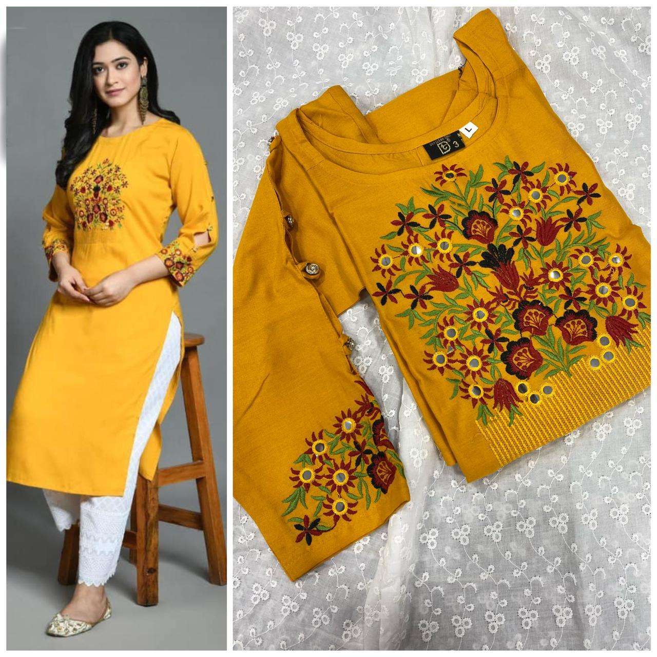 Zig Zag Rayon Cotton With Embroidery mirror Work Kurti with ...