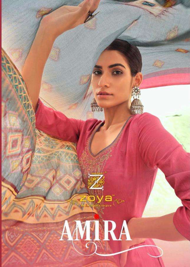 Zoya Amira Cotton Satin with Embroidery Work Dress Material ...