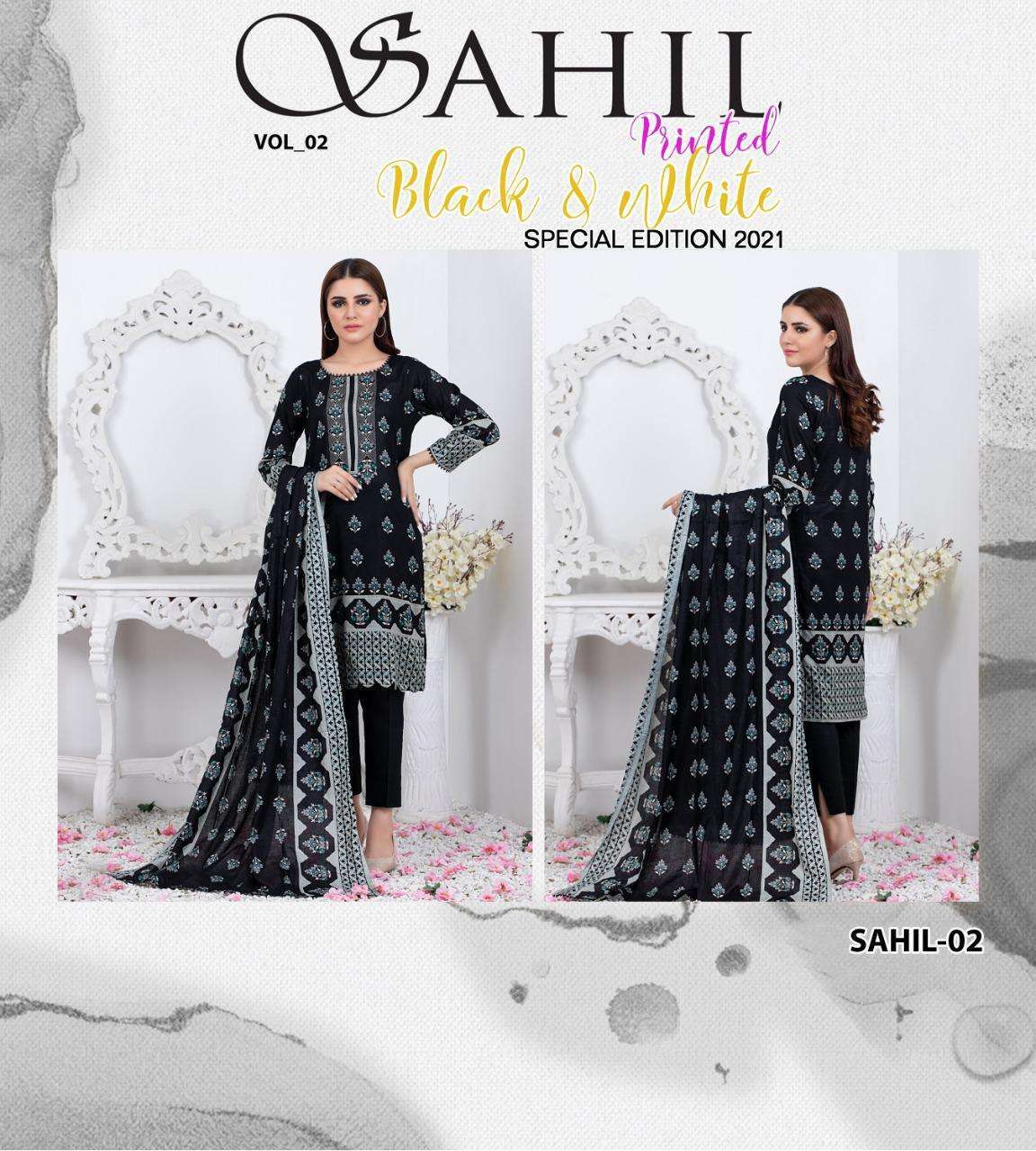 ZS Textiles Sahil Black & White Vol 2 Lawn Printed Dress Mat...