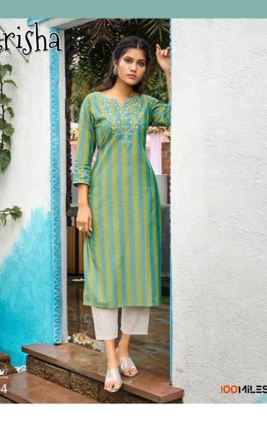 100 Miles Trisha cotton With fancy Embroidery Work Kurtis co...