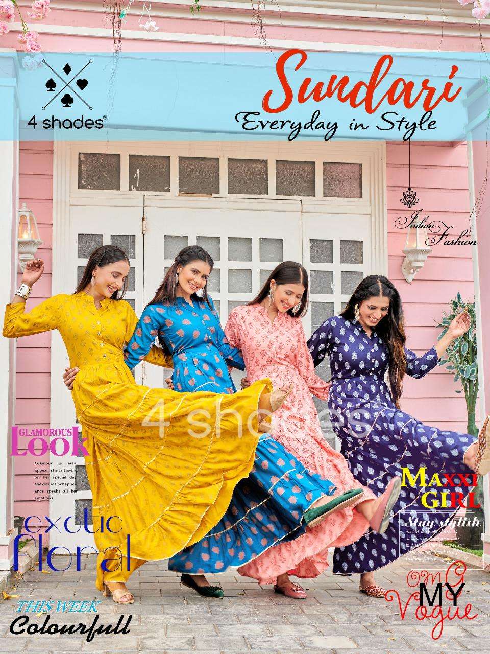 4 Shades Sundari Vol 1 Fancy printed Long Gown Style Kurtis ...