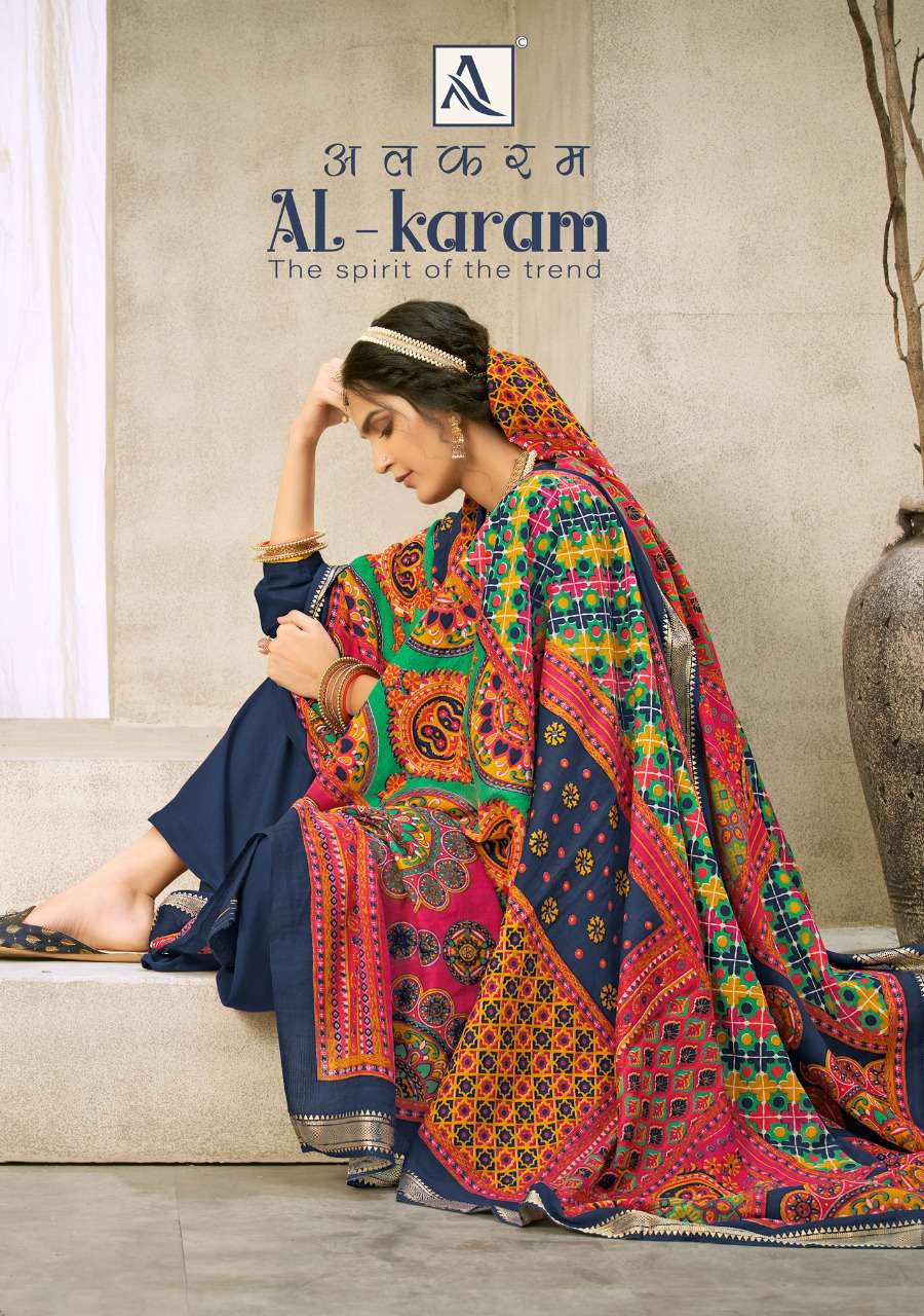 Alok Suits Al Karam Pure Jam Cotton Print With Fancy embroid...