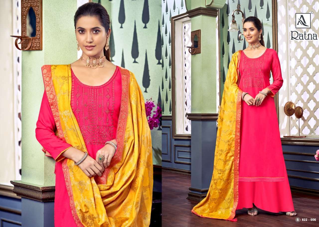 Alok Suits Ratna Pure Viscose Rayon Dyed With Embroidery Wor...