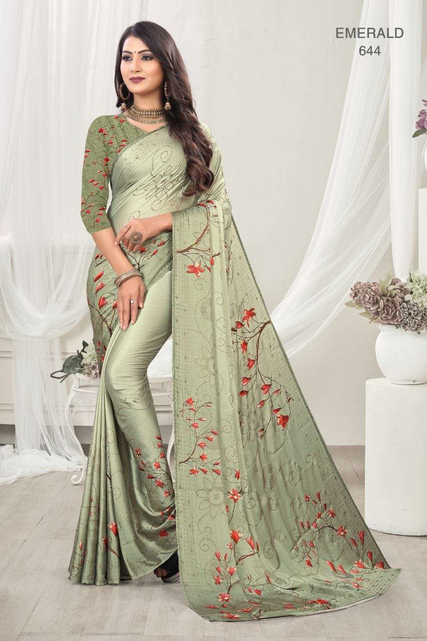 Bela Emrald Satin With Printed Party Wear Saree Collection 0...