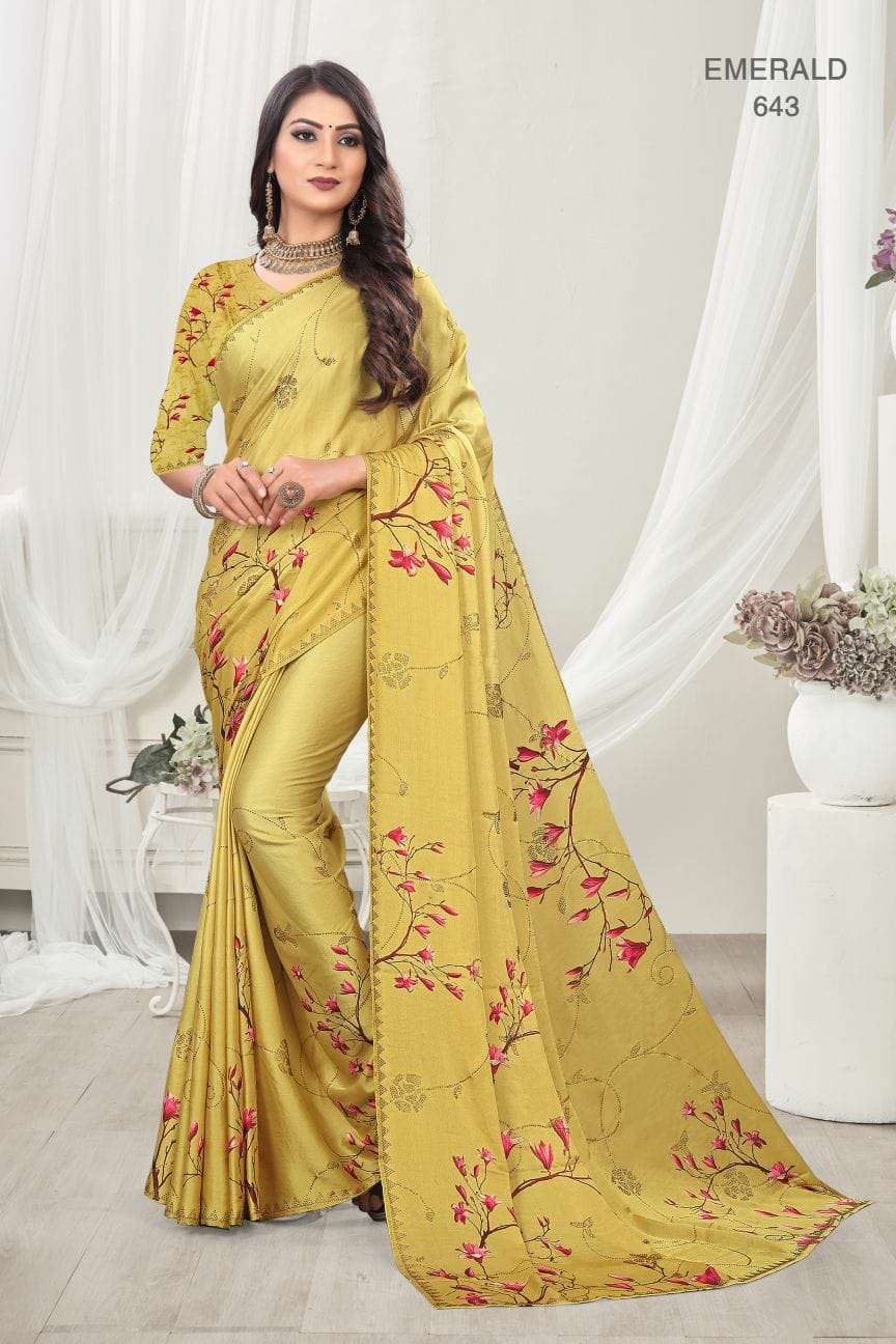 BELA EMRALD SATIN  WITH PRINTED PARTY WEAR SAREE COLLECTION