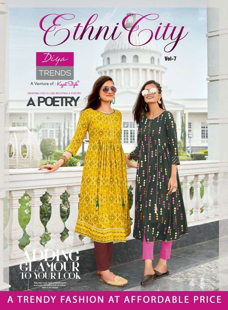 Diya Trends Ethnicity Vol 7 Rayon Printed With Fancy Embroid...