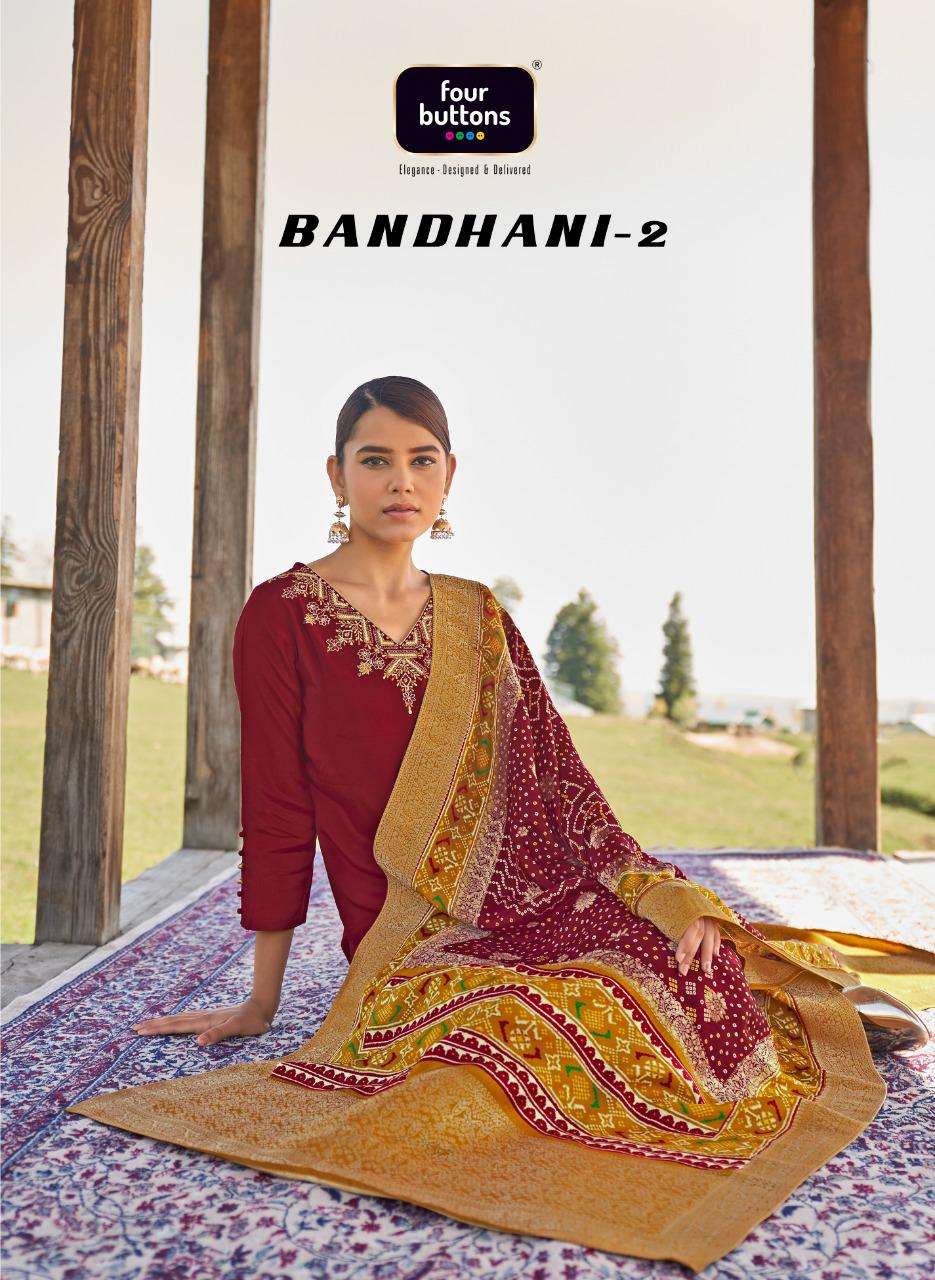 Four Buttons Bandhani Vol 2 Viscose Silk With Embroidery Wor...