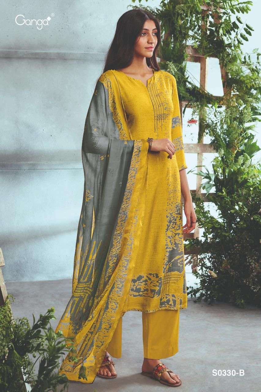 Ganga Elina 0330 Series Bemberg Silk Printed With Hand Work ...