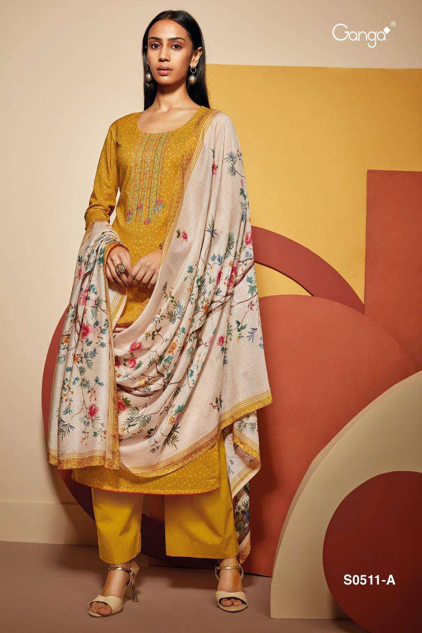 Ganga Eliza 511 Series Bemberg Lawn Printed With Embroidery ...