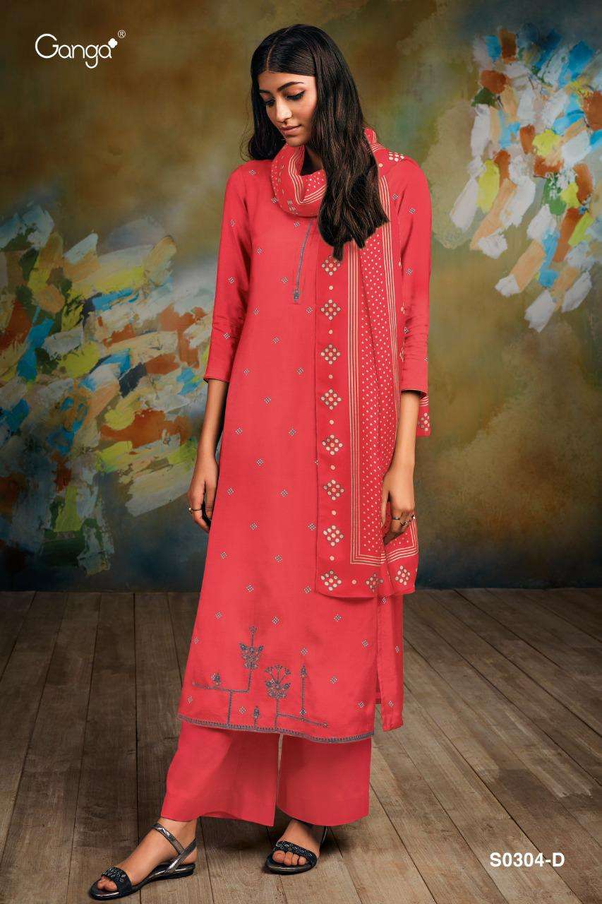 Ganga Livia 304 Series Bemberg Silk Printed With Embroidery ...