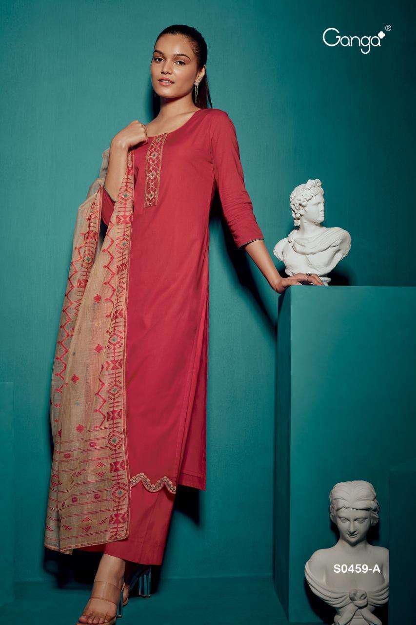 Ganga Orin 459 Series Cotton Satin With Embroidery Work Dres...