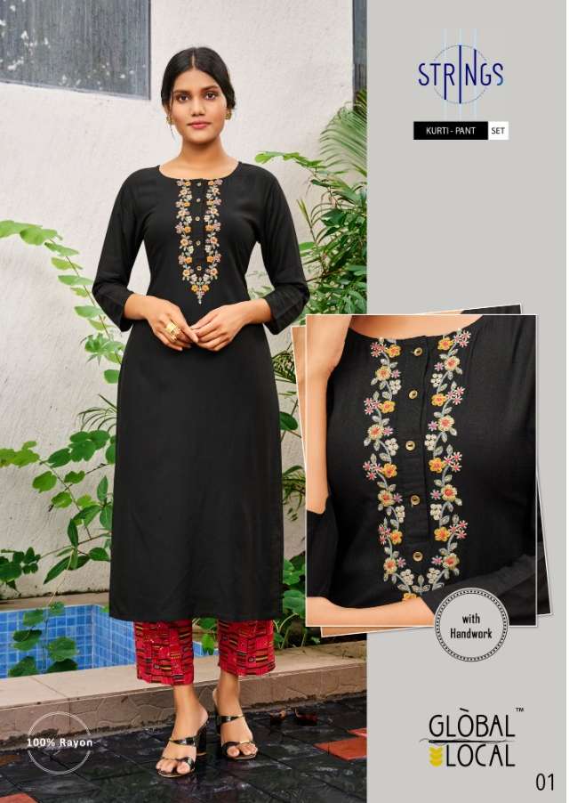 Global Local Strings Rayon With Work Kurti With Pant Collect...