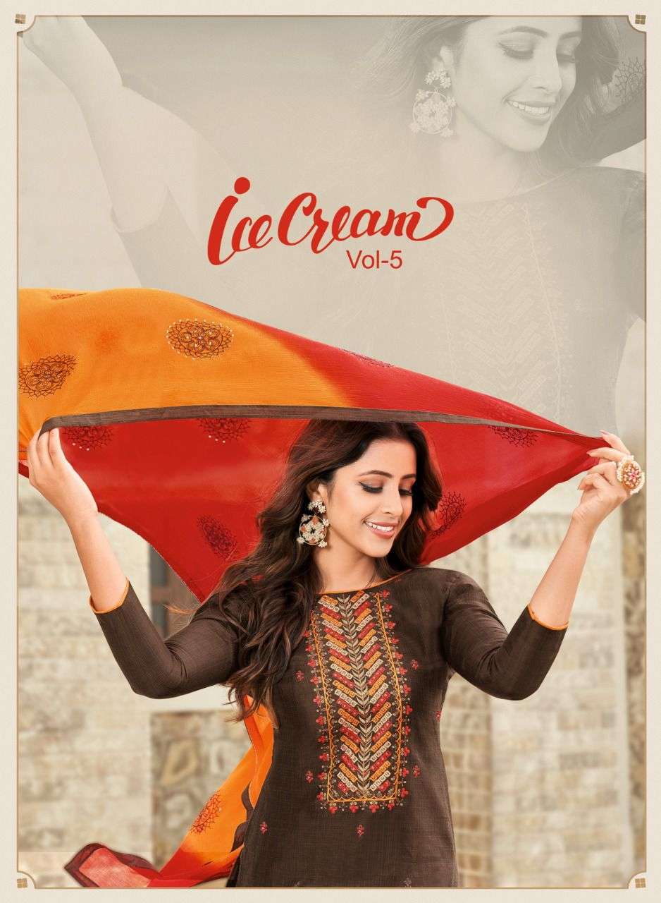 Ice Cream Vol 5 Silk With Embroidery Work Dress Material col...