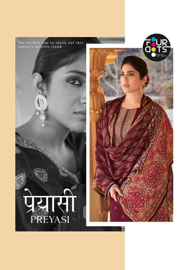 Kessi fabrics Four Dots Preyasi Muslin with jacquard Sequenc...
