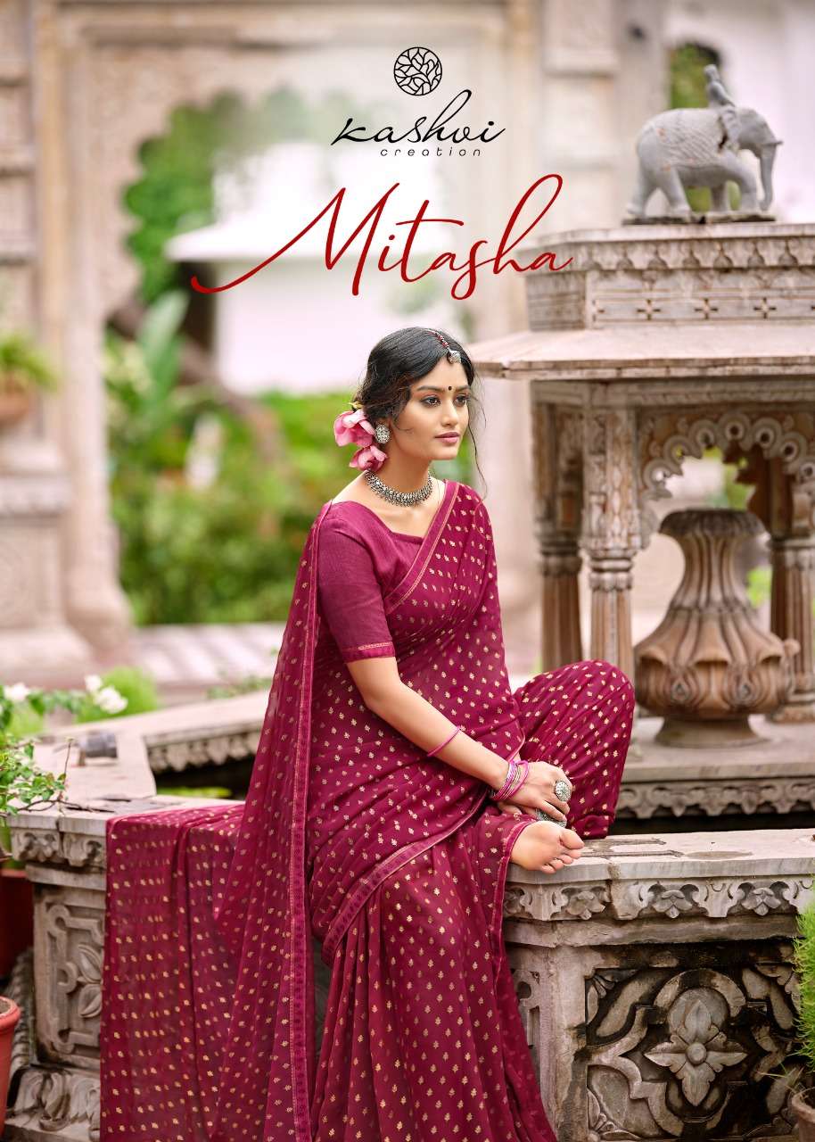 LT Fabrics Kashvi Mitasha Georgette Gold Print With Fancy La...