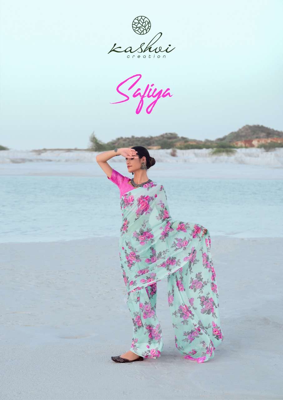 LT Fabrics Kashvi Safiya Chiffon Printed With Satin Patta Sa...